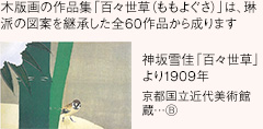 木版画の作品集「百々世草（ももよぐさ）」は、琳派の図案を継承した全60作品から成ります 神坂雪佳「百々世草」より1909年 京都国立近代美術館蔵…Ⓑ
