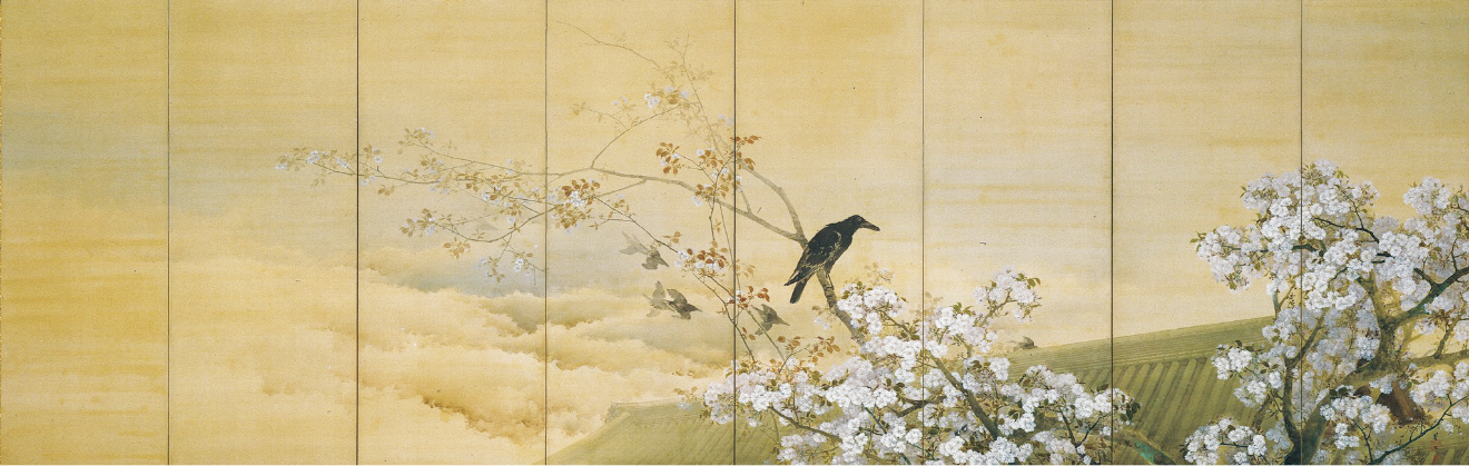 菊池芳文「春の夕・霜の朝」（右隻） 京都市美術館蔵