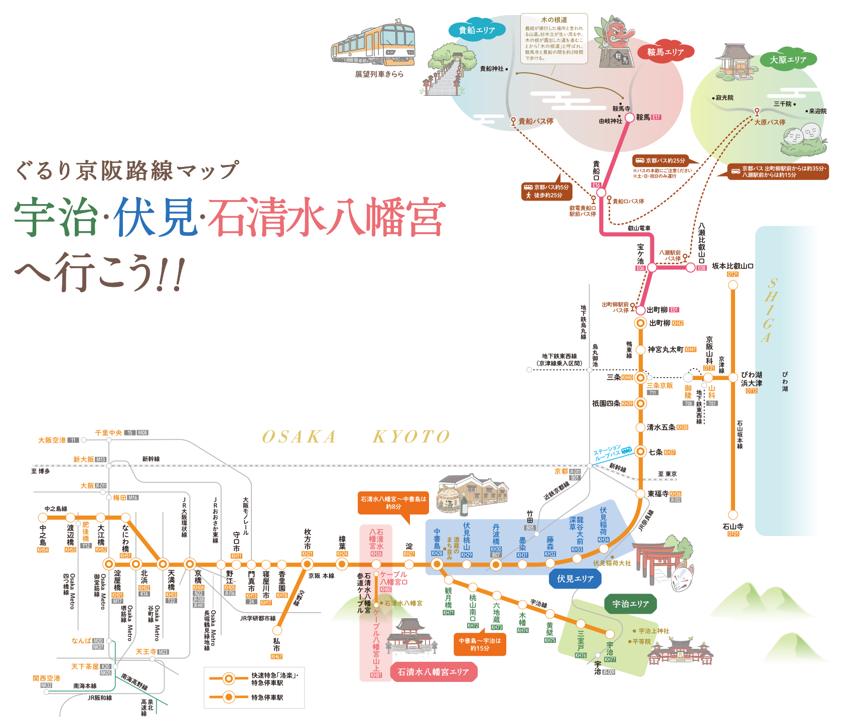 路線図マップ 水と歴史のまちがもっと楽しくなる 宇治 伏見 石清水八幡宮 おすすめ 沿線おでかけ情報 おけいはん ねっと 京阪電気鉄道株式会社